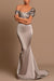 Grey Off-The-Shoulder Evening Dress Bateau Pleated Ball Gown