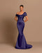 Grey Off-The-Shoulder Evening Dress Bateau Pleated Ball Gown