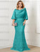 Aqua Blue guipure lace skirt mother of the bride gown with satin bell top