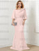 Guipure lace skirt gown with a satin bell sleeve top in blush pink