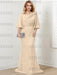 Guipure lace skirt gown with a satin bell sleeve top in champagne