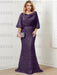 Grape guipure lace skirt mother of the bride gown with satin bell top