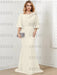 Guipure lace skirt gown with a satin bell sleeve top in ivory