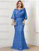 Light Royal Blue guipure lace skirt mother of the bride gown with satin bell top