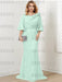 Mist Blue guipure lace skirt mother of the bride gown with satin bell top