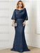 Navy Blue guipure lace skirt mother of the bride gown with satin bell top