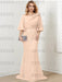 Peach Pink guipure lace skirt mother of the bride gown with satin bell top