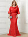 Red guipure lace skirt mother of the bride gown with satin bell top