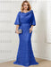 Royal Blue guipure lace skirt mother of the bride gown with satin bell top