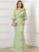 Guipure lace skirt gown with a satin bell sleeve top in sage green
