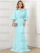 Sky Blue guipure lace skirt mother of the bride gown with satin bell top