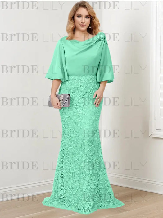 Spa guipure lace skirt mother of the bride gown with satin bell top
