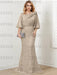 Taupe guipure lace skirt mother of the bride gown with satin bell top