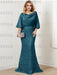 Teal guipure lace skirt mother of the bride gown with satin bell top