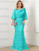 Turquoise guipure lace skirt mother of the bride gown with satin bell top