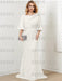 Guipure lace skirt gown with a satin bell sleeve top in white
