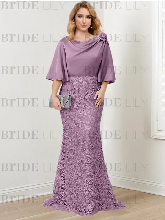 Wisteria guipure lace skirt mother of the bride gown with satin bell top