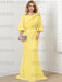 Yellow guipure lace skirt mother of the bride gown with satin bell top