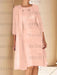 Blush pink lace bodice dress worn with a long chiffon duster
