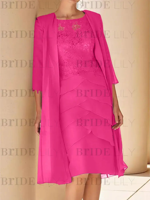 Hot Pink mother of the bride lace bodice knee dress with long duster