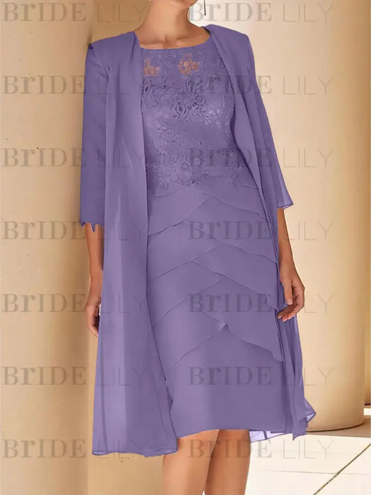 Light Purple mother of the bride lace bodice knee dress with long duster