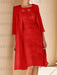 Red mother of the bride lace bodice knee dress with long duster