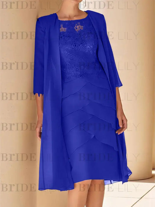 Royal Blue mother of the bride lace bodice knee dress with long duster