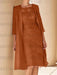 Rust lace bodice dress worn with a long chiffon duster