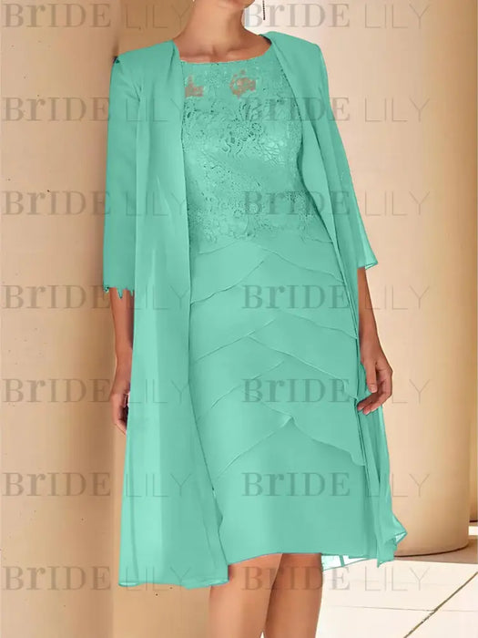 Spa mother of the bride lace bodice knee dress with long duster