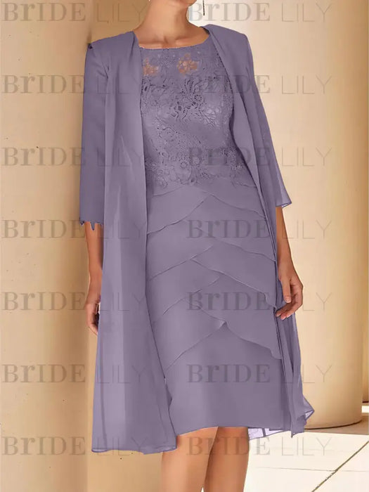 Wisteria mother of the bride lace bodice knee dress with long duster