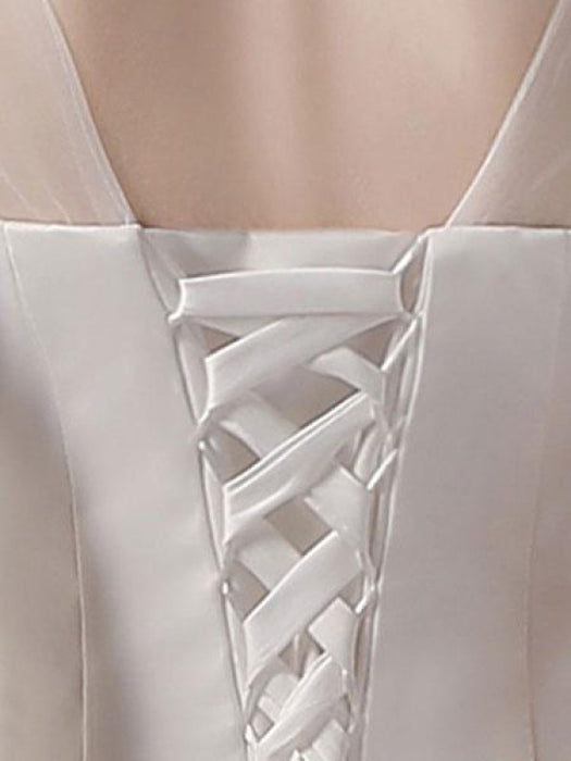 Wedding Dresses Princess Ball Gown Ivory Half Sleeve V Neck Lace Beaded Floor Length Bridal Dress