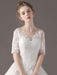 Wedding Dresses Princess Ball Gown Ivory Half Sleeve V Neck Lace Beaded Floor Length Bridal Dress