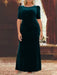 Ankle-Length A-Line Princess Scoop Neck Mother of the Bride Dress with Half Sleeves and Ruffles