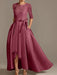 Princess A-Line Floor-Length Mother of the Bride Dress with Scoop Neck Half Sleeves and Ruffled Bows