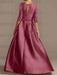 Princess A-Line Floor-Length Mother of the Bride Dress with Scoop Neck Half Sleeves and Ruffled Bows