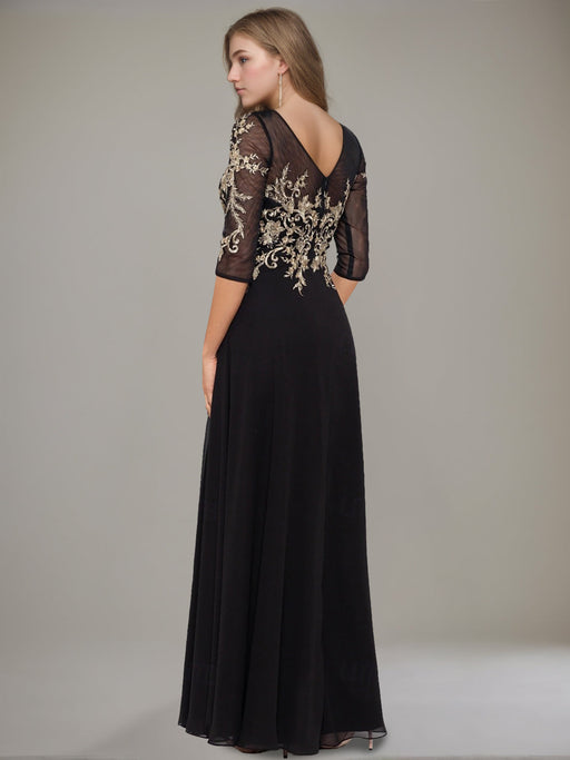Floor-length A-line Princess Gown with Jewel Neckline and Lace Ruffle Details