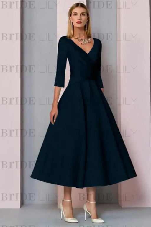 Half Sleeves Satin Wedding Guest Dress Ankle Length Mother of the Bride Dress - Prom Dresses