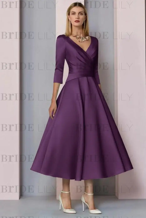 Regency Half Sleeves Satin Wedding Guest Dress Ankle Length Mother of the Bride Dress - Prom Dresses