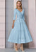 Sky Blue Half Sleeves Satin Wedding Guest Dress Ankle Length Mother of the Bride Dress - Prom Dresses