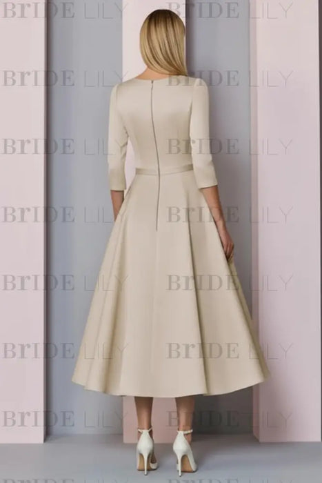 Half Sleeves Satin Wedding Guest Dress Ankle Length Mother of the Bride Dress - Prom Dresses