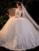 Simple Wedding Dress Eric White Ball Gown Jewel Neck Half Sleeves Applique Long Bridal Dresses