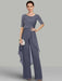 2-Piece Chiffon Mother of the Bride Pantsuit with Jewel Neck Half Sleeves and Floor-Length Design featuring Lace & Ruffles