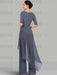 2-Piece Chiffon Mother of the Bride Pantsuit with Jewel Neck Half Sleeves and Floor-Length Design featuring Lace & Ruffles