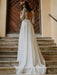 White Simple Wedding Dress Lace Jewel Neck Half Sleeves Backless A-Line Lace Chiffon Long Bridal Gowns