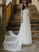 White Simple Wedding Dress Lace Jewel Neck Half Sleeves Backless A-Line Lace Chiffon Long Bridal Gowns