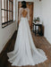 White Simple Wedding Dress Lace Jewel Neck Half Sleeves Backless A-Line Lace Chiffon Long Bridal Gowns