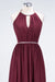 Bridelily Chic Burgundy Halter Long Backless Bridesmaid Dress with Beadings