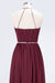 Bridelily Chic Burgundy Halter Long Backless Bridesmaid Dress with Beadings