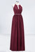 Bridelily Chic Burgundy Halter Long Backless Bridesmaid Dress with Beadings
