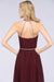 Bridelily Chic Burgundy Halter Long Backless Bridesmaid Dress with Beadings
